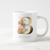 Grande Tasse B Lettre or Monogramme | Floral vert orange rouge (Droite)
