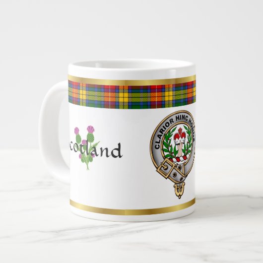 Grande Tasse Badge de clan Buchanan Tartan & Motto (Devant gauche)