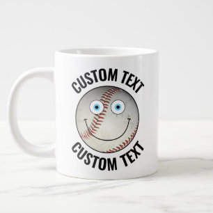 Grande Tasse Bal de baseball Texte personnalisé Visage heureux 