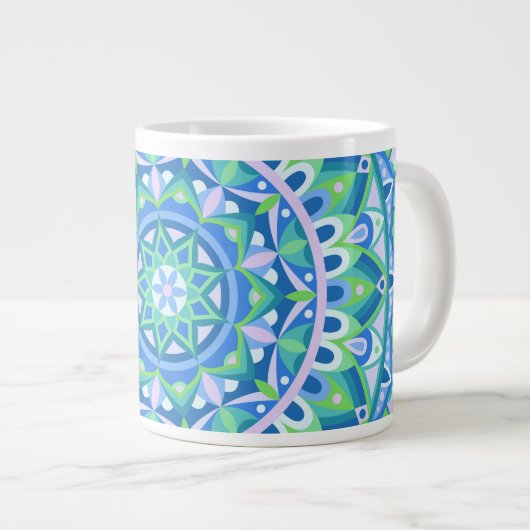Grande Tasse Base bleue Mandala (Devant droit)