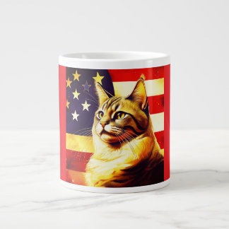 Grande Tasse Beau Chat avec Arrière - plan de drapeau américain