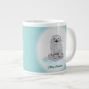Grande Tasse Bébé loutre de mer blanche mignonne, Joyeux Noël