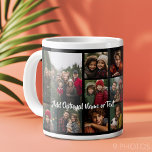 Grande Tasse Black 9 Photo Carré Collage - avec script blanc<br><div class="desc">Vous pouvez utiliser des photos carrés ou selfies pour cette conception. Utilisez huit photos carrés pour créer un cadeau unique et personnel. Ou vous pouvez garder le chiot hipster et faire un gardien branché. Si vous avez besoin d'ajuster les images,  cliquez sur l'outil personnaliser pour apporter des modifications.</div>