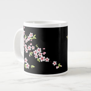 Grande Tasse Black avec rose et vert cerisier en fleurs Sakura
