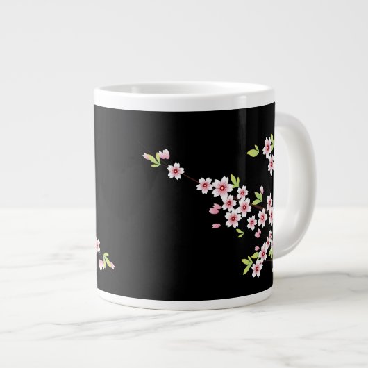 Grande Tasse Black avec rose et vert cerisier en fleurs Sakura (Devant droit)