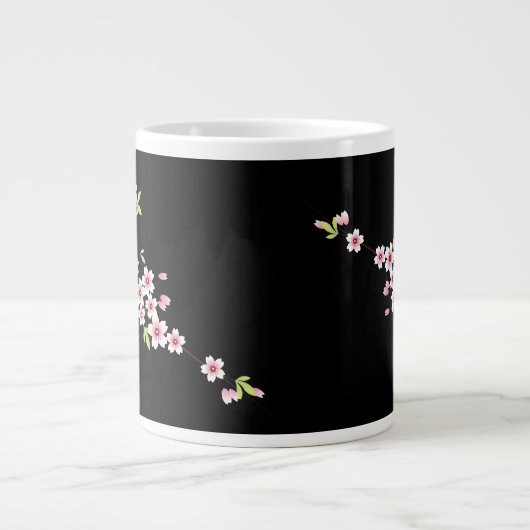Grande Tasse Black avec rose et vert cerisier en fleurs Sakura (Devant)