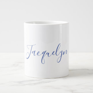 Grande Tasse Bleu Blanc Plaine Élégant Moderne Calligraphie Nom