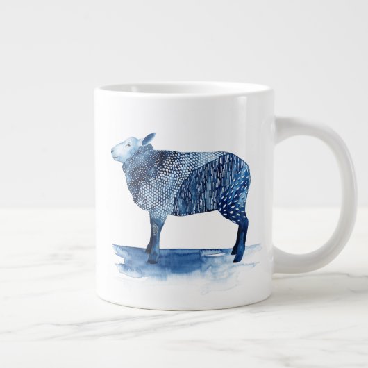 Grande Tasse Bleu de cobalt Animaux de ferme - Moutons (Droite)