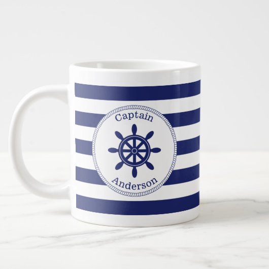 Grande Tasse Bleu de la roue du capitaine nautique (Gauche)