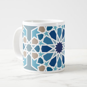 Grande Tasse Bleu et Taupe Motif de mosaïque géométrique maroca