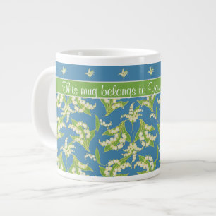 Grande Tasse Bleu Lily de la Vallée Jumbo de café floral