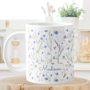 Grande Tasse Bleu pourpre joli Fleur sauvage motif floral
