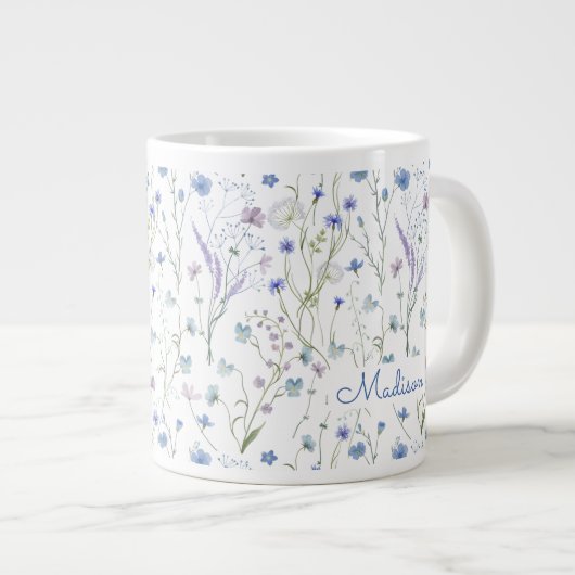 Grande Tasse Bleu pourpre joli Fleur sauvage motif floral (Devant droit)