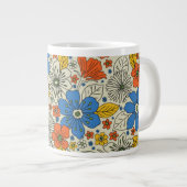 Grande Tasse Bleu rétro, Jaune & Orange Floral (Devant droit)