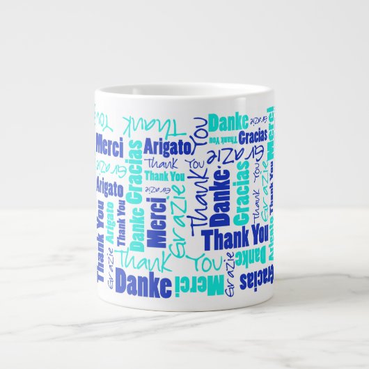 Grande Tasse Bleu Turquoise Merci multilingue Typographie (Devant)