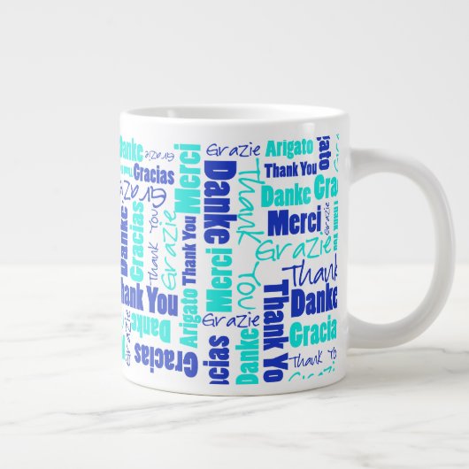 Grande Tasse Bleu Turquoise Merci multilingue Typographie (Droite)