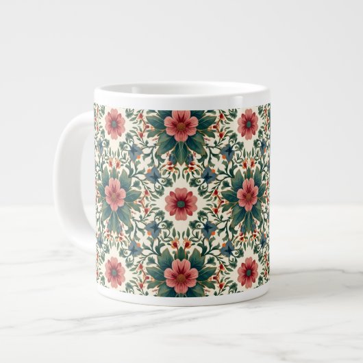 Grande Tasse Boho Flower Magic - dans les tons vert et rose (Devant gauche)