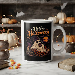 Grande Tasse Bonjour Halloween Gentil Fantôme Buvant du Café