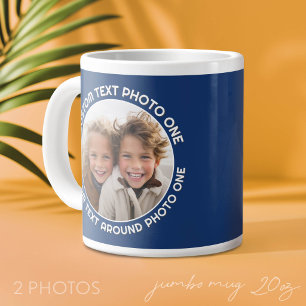 Grande Tasse Bordure Navy avec 2 Photos - Texte autour d'un Cer