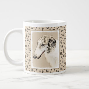Grande Tasse Borzoi (Argent Brindle) Peinture Chien Art origina