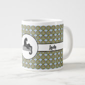 Grande Tasse Boss Lady Chat noir et Fleurs roses Bleu (Devant droit)