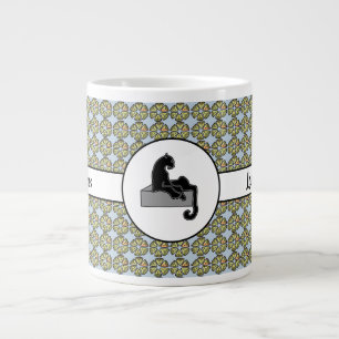 Grande Tasse Boss Lady Chat noir et Fleurs roses Bleu
