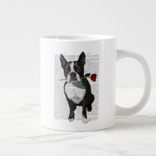 Grande Tasse Boston Terrier avec Rose dans la bouche