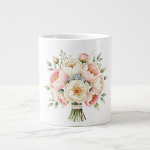 Grande Tasse Bouquet de pivoines romantique avec bague en diama