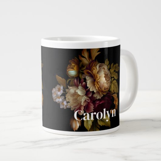 Grande Tasse Bouquet floral foncé classique avec nom (Devant droit)