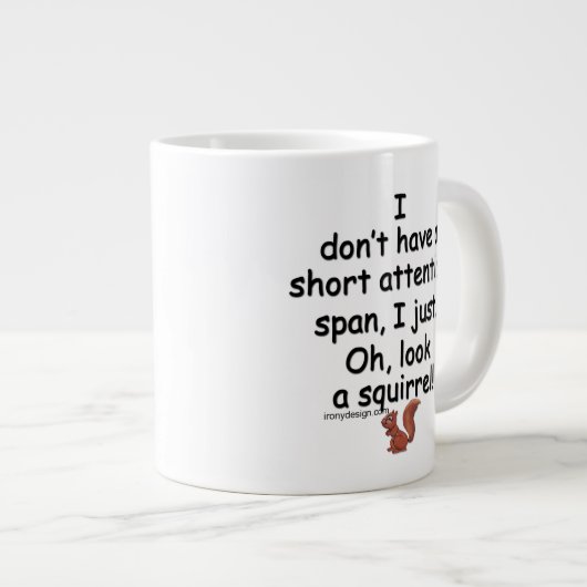 Grande Tasse Brève attention Squirrel Funny (Devant droit)