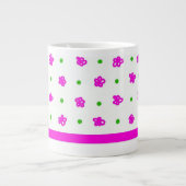 Grande Tasse Bright rose floral motif, Polkas vert sur blanc (Devant)