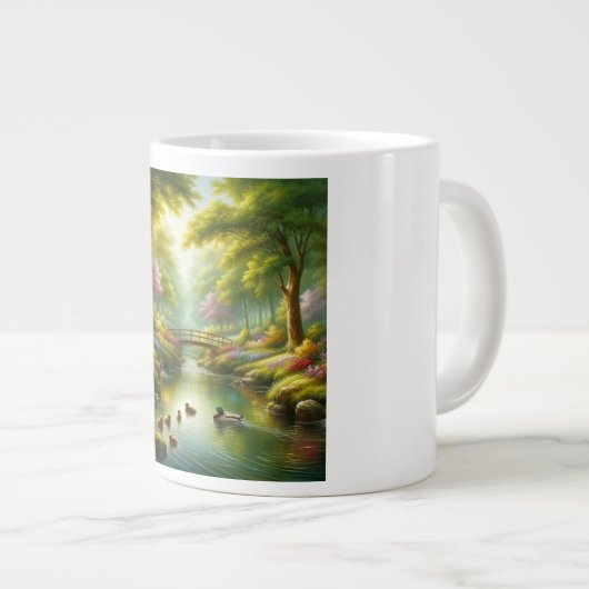 Grande Tasse Brook de printemps avec canards/fleurs (Devant droit)