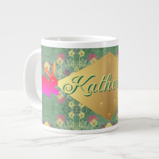 Grande Tasse Bunny de Pâques Floral avec nom Bouge de spécialit (Devant gauche)