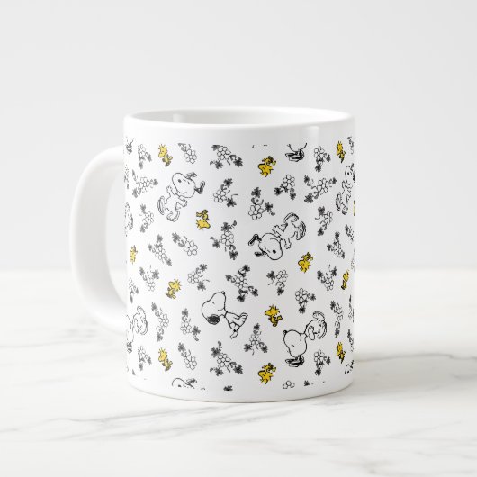 Grande Tasse cacahuètes | Snoopy & Woodstock B&W Flower Motif (Devant gauche)