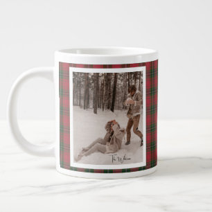 Grande Tasse Cadeau de Noël Moderne Rouge à Carreaux Rustique 2