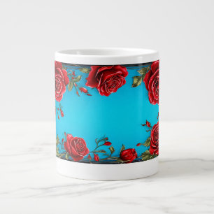 Grande Tasse Cadre de roses rouges avec feuilles vertes décorat