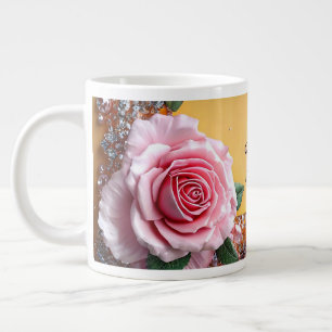Grande Tasse Cadre Élégant Rose et Bijou