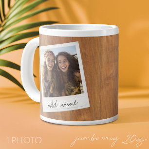 Grande Tasse Cadre Photo Rétro - Bois Rustique Carré