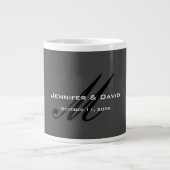 Grande Tasse Calligraphie classique Monogramme Mariage gris (Devant)