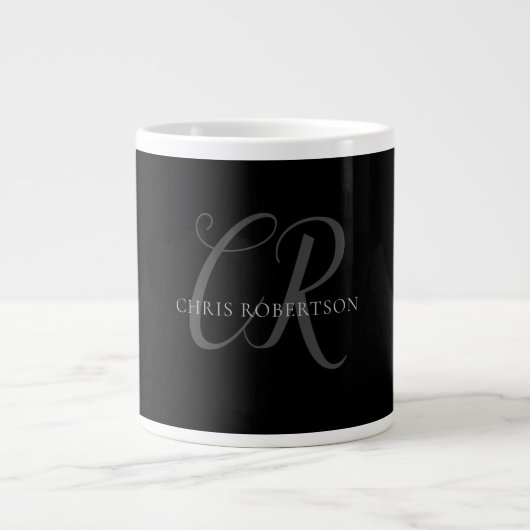 Grande Tasse Calligraphie Monogramme Nom Black Grey Cadeau pers (Devant)