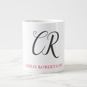 Grande Tasse Calligraphie Monogramme Nom Black Grey Cadeau pers