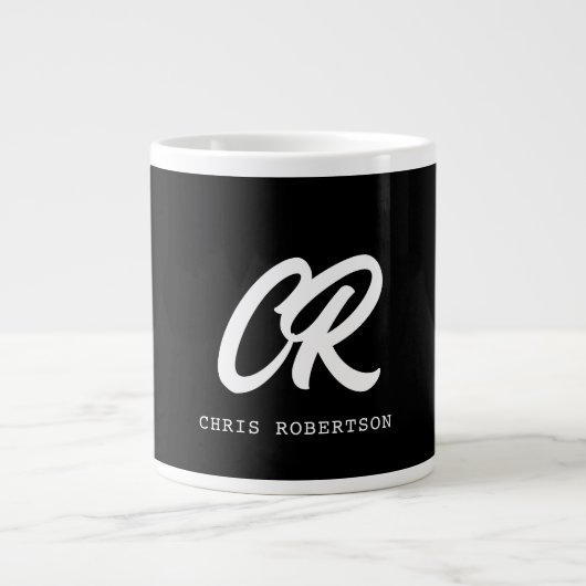 Grande Tasse Calligraphie Monogramme Nom Black White Cadeau per (Devant)