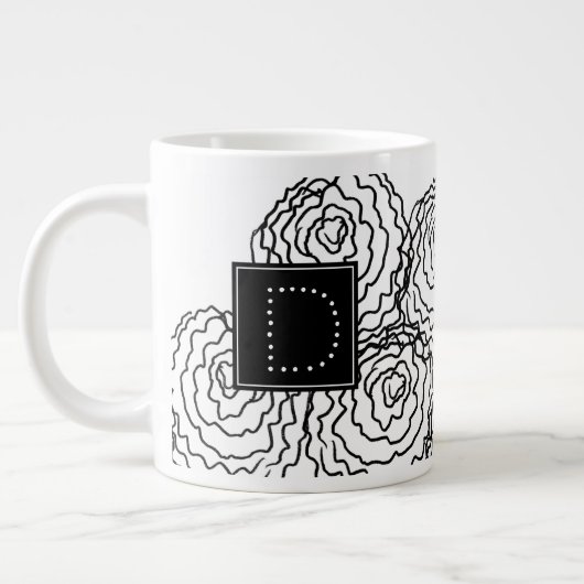 Grande Tasse Carnation Floral Main dessinée Doodle Monogramme (Gauche)