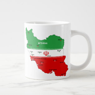 Grande Tasse Carte de l'Iran avec drapeau et emblème