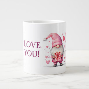 Grande Tasse carte mignonne avec dessin animé gnome rose en amo