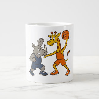 Grande Tasse Cartoon giraffe & rhino playing basketball