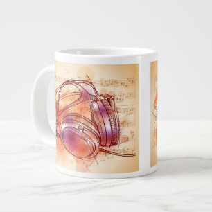 Grande Tasse Casques sur un arrière - plan aquarelle et notes