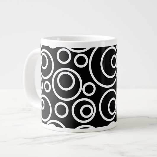 Grande Tasse Cercles blancs Design sur Noir (Devant gauche)