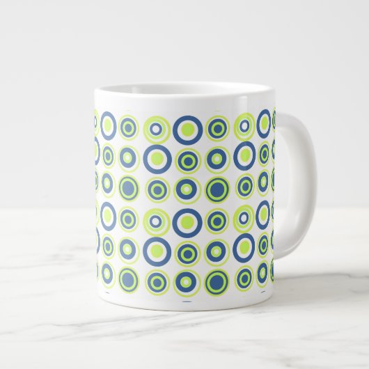 Grande Tasse Cercles Rétro Pois Lime Vert Turquoise Sur Blanc (Devant droit)