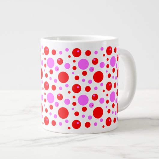 Grande Tasse Cercles roses et rouges et Pois (Devant droit)